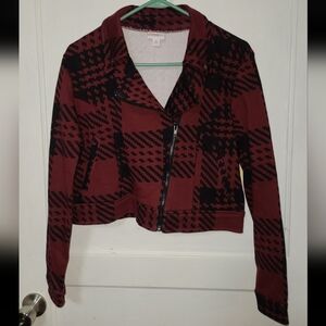 New LuLaRoe Burgandy and Black Plaid Moto Presley Jacket